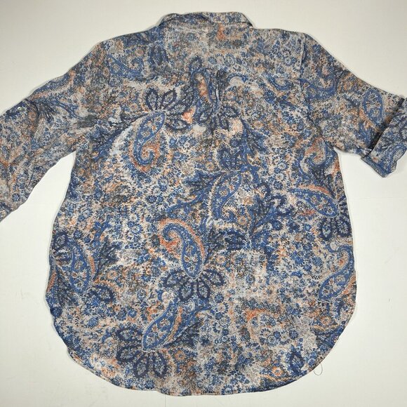 Westbound Petites 3/4 Sleeve Button Up Shirt Blue Orange Paisley Floral Women LP - Picture 6 of 6